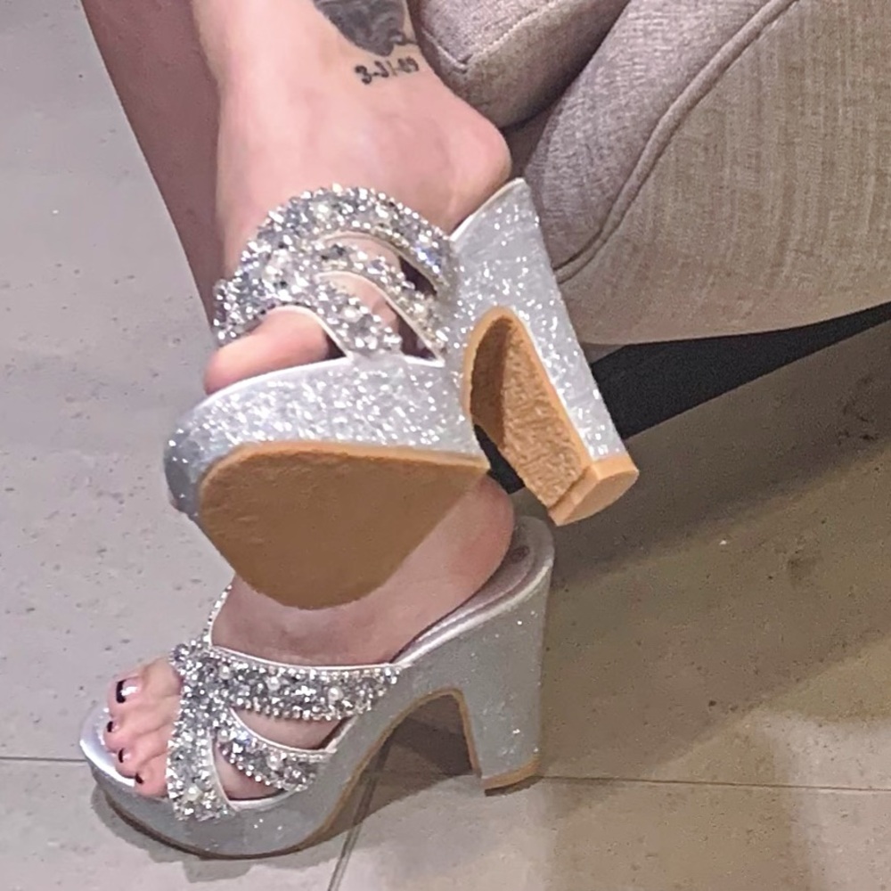 ⚠️DELETING SOON⚠️ Shein Glamorous Silver Embellished High Heels - Picture 2 of 9